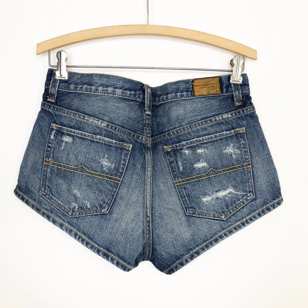 Denim supply embellished, distressed denim shorts